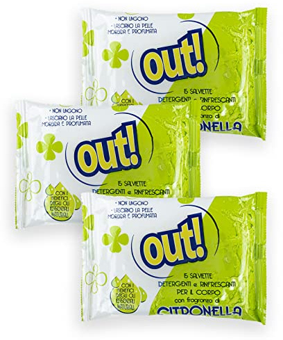 Salviette Citronella Rinfrescanti Detergenti Per Bambini e Adulti Antizanzare 3 Conf. Da 15Pz. Made in Italy - Per Oltre 5 Ore Di Protezione Con Prodotto Naturale ed Azione Protettiva