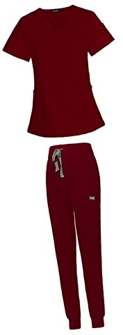 Baoblaze Set da lavoro da donna, maniche corte con scollo a V e pantaloni (M, rosso vinaccia)