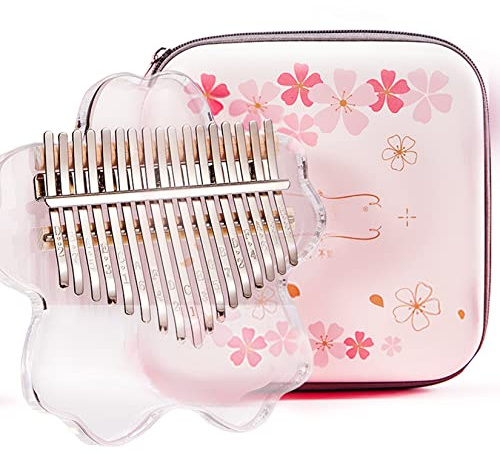 21 Tasten klar Kalimba Daumenklavier Komplettpaket, Sakura Shape Transparent Crystal Kalimba 17 Key mit EVA-Schutzhülle, Professionelle Musikinstrumente (CLEAR17KEYS)