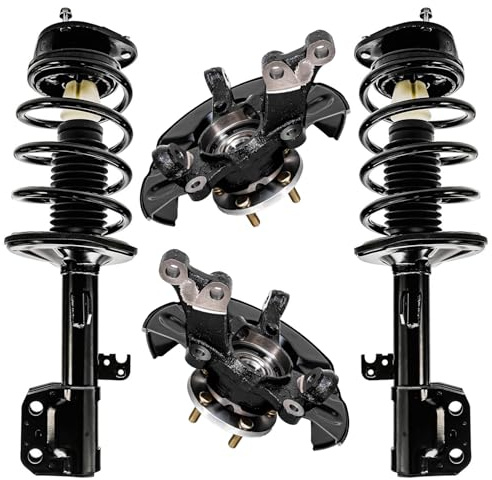Detroit Axle - Front 4pc Steering Knuckles Kit for 03-08 Toyota Matrix, 2 Steering Knuckles & Wheel Bearing Hubs 2 Struts w/Coil Spring 2003 2004 2005 2006 2007 2008 Replacement Suspension