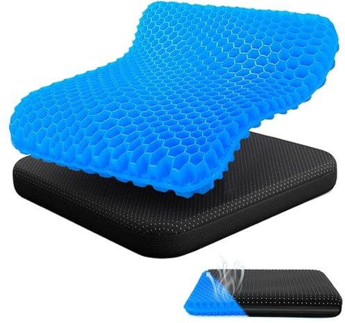 Audasi Gel Sitzkissen, Sitzkissen Bürostuhl Atmungsaktiv mit rutschfest-Abdeckung Weiches Sitter Kissen für Auto Büro Haus Rollstuhl Starter Set
