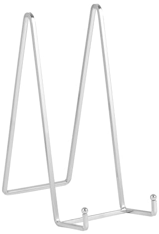 Staffelei Aufsteller Teller Ständer Metall - Tellerständer Groß - Deko Tellerhalter - Dekoteller Halterung - Eisen Staffelei fuer Buch | Foto | Bilderrahmen | Gedenktafel - Silber - 2 Stück - 25 cm