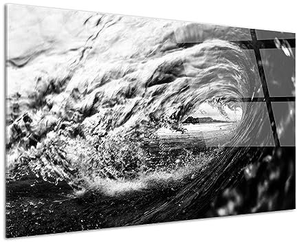 DECLINA Quadro in plexiglass decorazione da parete, Stampa su vetro acrilico, Quadro decorativo, Lavagna plexiglass Photo Deco Onda Bianco e Nero, 120 x 80 cm
