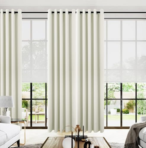 KOUFALL Drapes for Living Room,Half Blackout 72 Inch Wide 96 Inches Long Curtains 2 Panel Set with Rings Top,Natural Linen Color