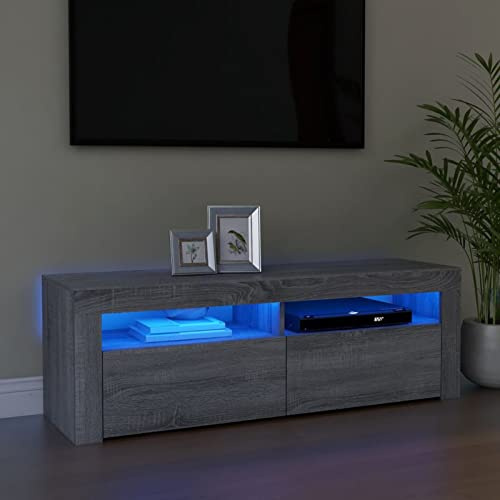 SECOLI TV Schrank Mit Led Leuchten 120x35x40 cm Fernsehschrank Mit Led Grau Sonoma TV Sideboard Wohnzimmer TV Board Fernseher Unterschrank TV Board Fernsehtisch Mit Led und Schubladen