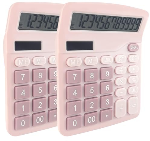 Diompirux 2er-Pack Rosa Taschenrechner, 12-stelliger Tischrechner Dual-Power(Solar und Batterie), Taschenrechner Klein mit großem Display und Sensitive Taste, für Schule, Büro, Steuerberechnung