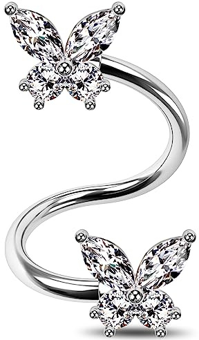 Jewseen Schmetterlingskorpelohrringe, gedrehte Spiralohrringe, Edelstahl, Spirale, Hantel, Daith, Piercing, Schmuck, Lippe, Labret, Edelstahl