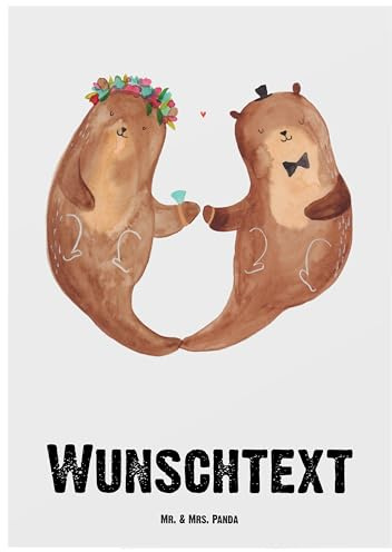 Mr. & Mrs. Panda personalisierte postkarten Hochzeit Otter - Geschenke, mit Namen, Postkarte personalisiert, Hochzeitsgeschenk, Grußkarten, Trauung, Karte, Hochzeitstag, Geschenk Zur