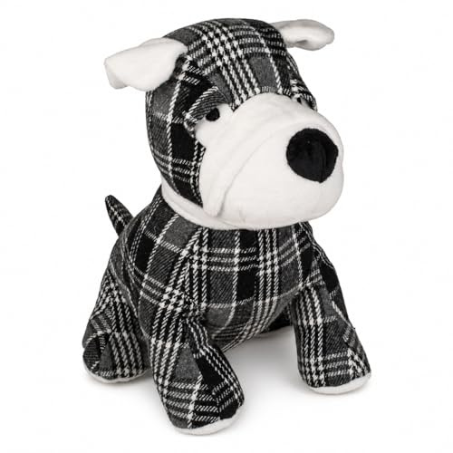 Dörrstopp hund rutig svart vit grå heminredning dekoration dekorativ stopp golvbuffert hemtillbehör fönsterstopp dörrsäck tung 1 kg 25 cm