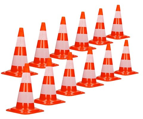 ECD Germany 12x Cono de Tráfico Obra Pieza de Señalización Emergencia Color Naranja y Blanco 47 cm de Altura en PVC Fuerte y Robusto Pilón de Seguridad con Rayas Reflectantes Flexible y Transportable