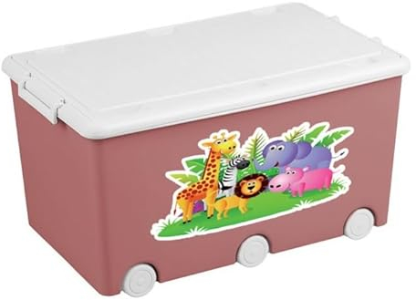 BDW Aufbewahrungsbox mit Deckel - Kiste für Kinderzimmer, Kindergarderobe - Spielzeug Aufbewahrung, Spielzeugkiste, Box 60 L - 57 x 36 x 29 cm - Kunststoff - mit Motiv Lustige Tiere