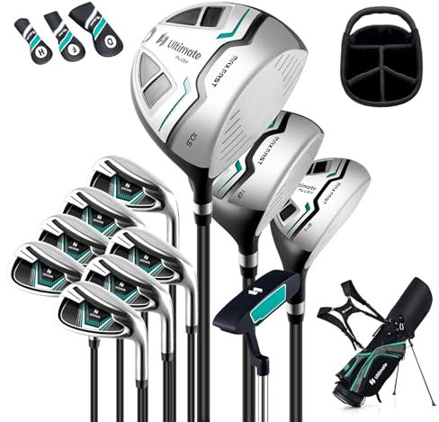 GYMAX Set di Mazze da Golf per Uomo, Set Completo da Golf in Metallo, Sacca da Golf, Sacca da Golf con Cinghie, per Mano Destra, con Driver 1, Ibrido 5, Ferri 6, 7, 8, 9, S e Putter (Verde)