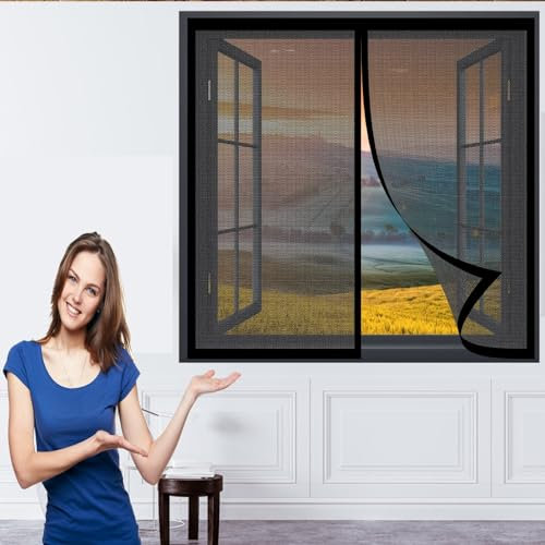 Fliegenschutzgitter für Fenster 102 x 172 cm Insektenschutzgitter in Verschiedenen Größen Auswählbar Magnet Fliegengitter für Alle Universalfenster, Schwarz