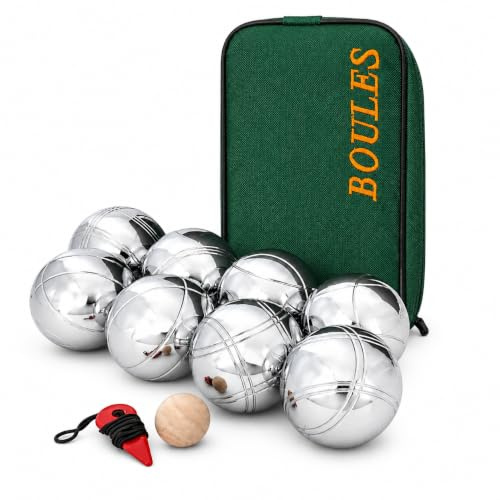 BURAKH 8 palline francesi | Set di bocce cromate | Set di bocce in acciaio inox con custodia per il trasporto da giardino | Giochi classici per famiglie all'aperto | Set pentanque | Divertimento