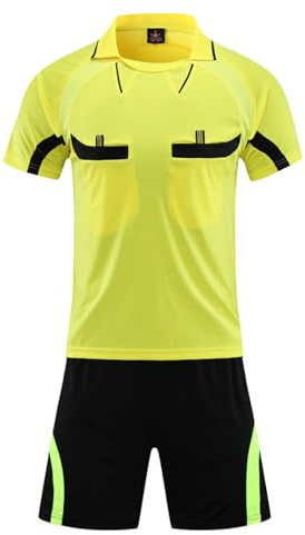 Sywiyi Skiljedomare kläder fotbollströja sportdräkt set tvådelad träningsoverall T-shirt toppar med sportshorts män sportkläder, GUL, XL