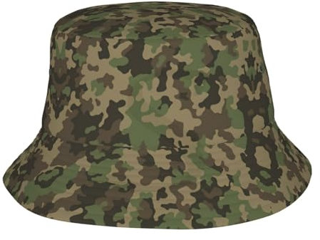 Oudrspo Grüner Camouflage-Anglerhut, breite Krempe, gewaschener Sonnenhut für den Außenbereich, Flache Kappe zum Angeln, Wandern, Strandsport