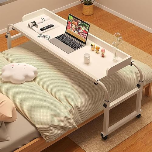 GJVBGA Mobiler Betttisch Auf Rollen, Bett-Beistelltisch Für Krankenbett, Pflegebett, Laptoptisch, Höhenverstellbar/breitenverstellbar, Mobiler Schreibtisch, Overbed Table(Color:Weiß)