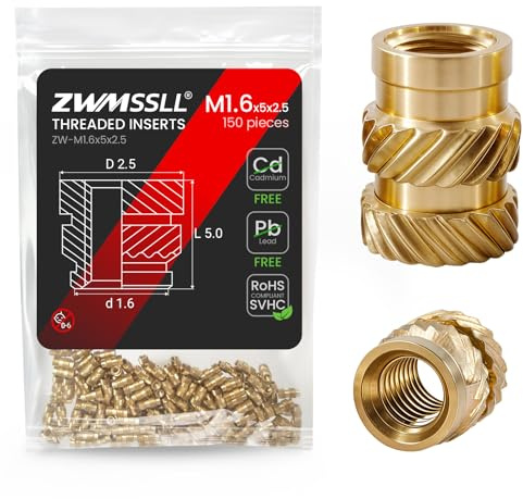 ZWMSSLL M1.6 Heat-Set Gewindeeinsätze, M1.6x5x2.5mm (150Pieces) Heat Set Einsatz für 3D-Druckkomponenten und Kunststoffteile