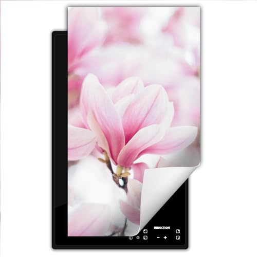 TMK ArtDeko Herdabdeckplatte Einteilig Ceranfeld Abdeckplatte für Induktionsschutz Ceranfeldabdeckung Vinyl Herdabdeckplatten 30x52 cm - Blumen Rosa