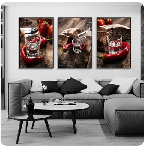 Affiches et Impressions sur Toile avec Pain de blé et Piment Peinture Murale Moderne Images d'art Cuisine pâtisserie café décoration Murale - 40 x 60 cm x 3 sans Cadre