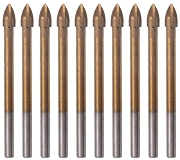 EUZLKDXU Trapano per Piastrelle 10x Titanio piastrella in Ceramica Vetro Trapano Bit in carburo di tungsteno Croce Testa di Spear 6mm Set di Punte per Piastrelle