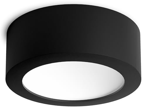 linovum TASI Deckenleuchte schwarz rund Ø222mm 17W warmweiß Lichtfläche | Große Deckenleuchte schwarz - gewölbte Leuchtfläche, warmweiß, für Wohnzimmer & Flur, direkt an 230V, festverbaute LED