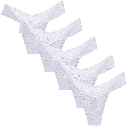 Women's Underwear Ladies Panties Seamless Knickers for Women Womens Briefs Lace Knickers for Women Thongs for Women 5-Pack Sexy Transparent Lace Hollow Low Waist Thong T-Pants White