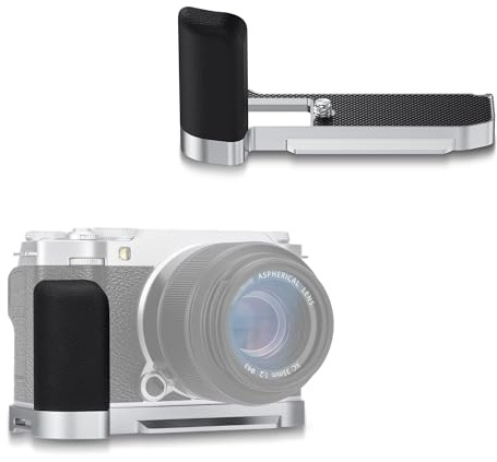 JJC XM5 Metallkamera handgrepp för Fujifilm Fuji X-M5 kamera, arca schweizisk typ snabbfrigörande platta stöd med halkskydd silikon L-fäste förbättrat grepp, silver