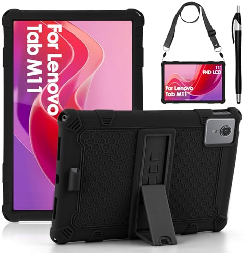 KATUMO Kinder Silikon Hülle für Lenovo Tab M11 (11 Zoll) 2024 Tablet TB330FU/331FC Schutzhülle mit Schultergurt und Stylus Pen Kinderfreundliche Bunt Cover Case für Lenovo Tablet Tab M11