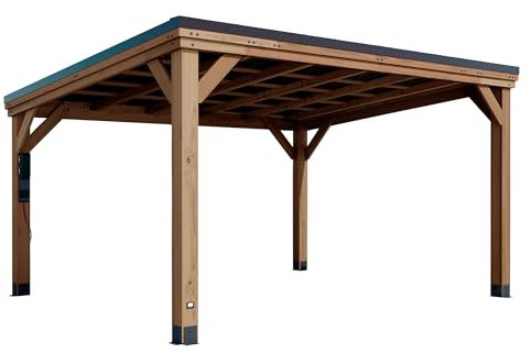 Backyard Discovery Arcadia Pitched Roof 100% Cedar Wood Weatherproof Gazebo | Outdoor Shelter, Wooden Canopy, For Garden & Patio, Heavy Duty Hard Top Steel Roof | 4.3m x 3.7m (14ft x 12ft)