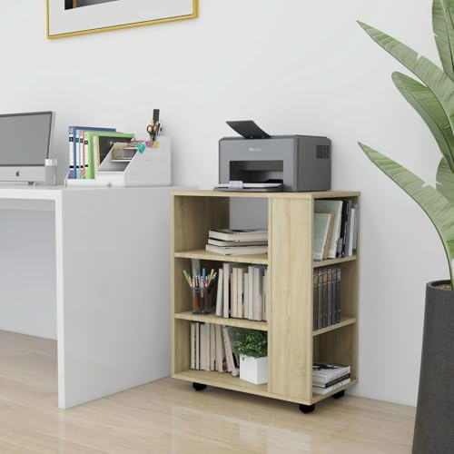 Fasba Rollcontainer, Aktenschrank mit Stauraum, Rollschrank für Büro Arbeitszimmer, Bürocontainer Büroschrank, Sonoma-Eiche 60x35x75 cm Holzwerkstoff