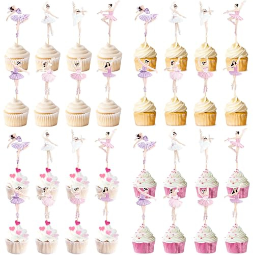 24 Stück Ballerina Girl, wunderschöne Tanztortendekoration, Fee Dessert, Mädchen Tortendekoration, Ballerina Geburtstag Dekoration