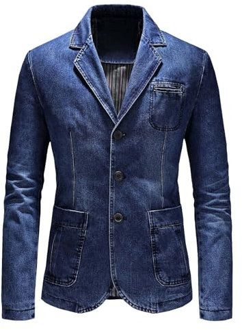 Giacca di Jeans da Uomo, Giacchetto Primaverile Uomo, Giubbotto Manica Lunga Finta Biker Casuale in Cotone Effetto Denim Moda Giacca Motion Rider Jacket Giubbino Jeans Giacca in Denim
