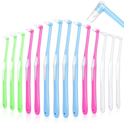 Sularpek 14 Stück Einbüschelzahnbürste, Einbüschelbürste mit Unabhängigen Schutzkappen, Tuft Zahnbürste, Weich Einbüschelzahnbürste, für Kieferorthopädische Zahnspangen und Brücken Detail Reinigung