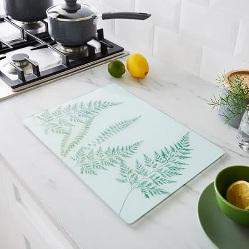 New Elegant Fern Design Glass Worktop Saver – Durable Toughened Glass Kitchen Surface Protector, Hygienic and Heat-Resistant Cutting Board for Food Prep and Countertop Décor -M10