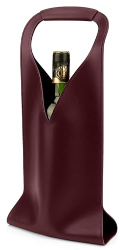 Linkidea Vegan Leather Wine Bottle Bags, 16.7 x 6.9 Wine Tote Bags for Gifts, Luxury Gift Bags for 750ml Wine Bottles, Fits Christmas Use (Red)