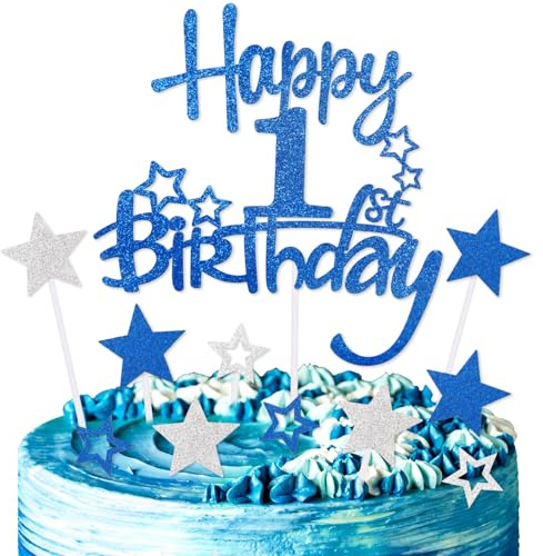 mciskin Royal Blue Happy 1st Birthday Cake Toppers for Cake,Girls Boys 1st Birthday Decorations,Personalised 1 Cake Toppers,Royal Blue Cake Decorations for Girls Boys Party Supplies