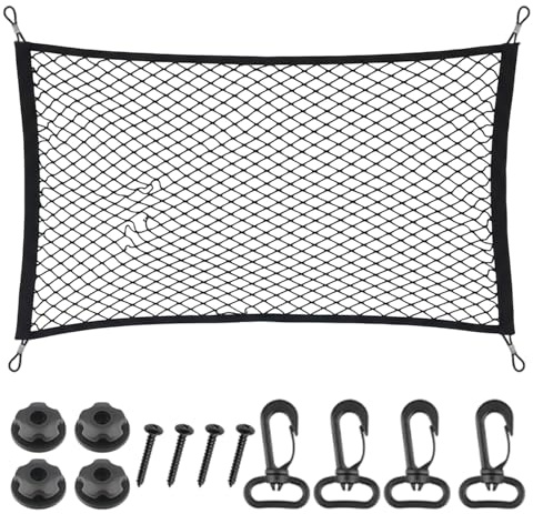 Kofferraum Netz Gepäcknetz Auto mit Haken Schrauben Elastisch Gepäckschutznetz 110×60cm für SUV, Wohnmobil, Familienauto, Kofferraum Organizer