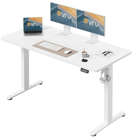 VFU Escritorio regulable en altura 140 x 60 cm, escritorio de altura regulable eléctrico con función de memoria, escritorio de pie, mesa ajustable, mesa de ordenador para oficina, escritorio de pie