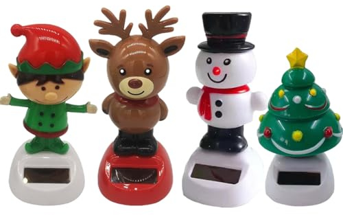 4Pcs Christmas Solar Dancing Toy,Car Swinging Dancing Toy,Christmas Theme Figure Bobble Head Toys,Dancings Bobblehead Figures,Xmas Car Dashboard Decorations