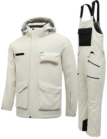 Generisch Skianzug Herren Kapuze 2-teiliger Deluxe-Thermoanzug Wasserdicht Winddicht Skijacke und Schneehose Set Winter Schneemantel Warme Skifahren Suits Für Snowboarden Unisex