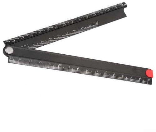 Righello pieghevole in acciaio inox 0-300 mm con scala incisa e angolo goniometro a 90° per misurare, layout e disegno, righello pieghevole in metallo