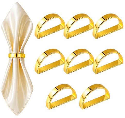 RLMVGBX Gold Napkin Rings 8 Pcs, Metal Zinc Alloy Semicircular Napkin Holders, Elegant Table Decoration for Dinner Wedding Banquet Anniversary Daily Use