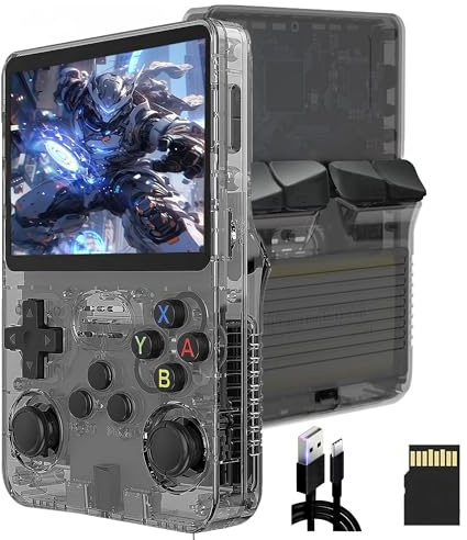 Verbesserte R36S Retro Handheld Spielkonsole, Manuelle Archivierungsfunktion, Ergonomische Tasten, 64/128 GB TF-Karte, über 15.000 Retro-Klassiker, Unterstützung für weitere Spiele (Schwarz/64G)