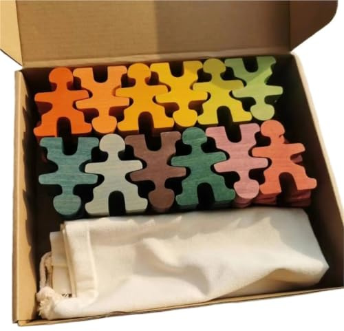 Träfigurer dockor regnbåge träleksaker, stapelbara män, byggsats, tyngdlyftning, klippdockor för barn, pedagogiskt spel (regnbåge 48)