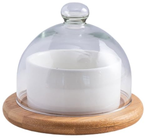 jojofuny Set di Insalatiera in Ceramica con Coperchio in Vetro e Vassoio in Legno, Capacità Grande, Superficie Liscia e Lucida, per Uso Quotidiano e Feste