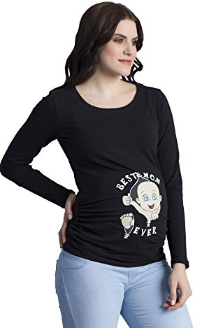 M.M.C. Best Mom Ever – vêtement de maternité Mignon et Rigolo T Shirt à Motif pour la Grossesse Femme Haut Humour, à Manches Longues (Noir, Small)
