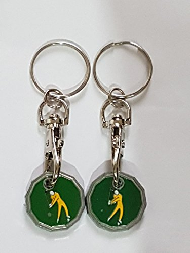 Fabulouz 2 PC New Shape 12 Edge Sided Shopping Trolley Token - £1 Pound Coin Trolley Token Keyring Clasp Set for Locker Gym Shopping - Supermarket Cart Keychain Gift Set - (Golf Design)
