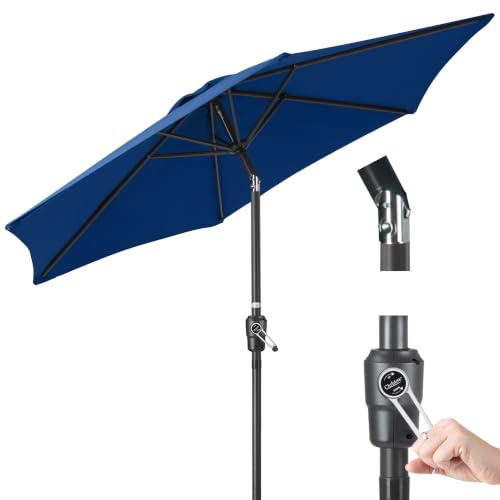 CHRISTOW Tilting Garden Parasol, Aluminium Pole, 2.7m, Navy Blue