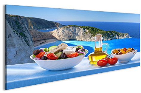 islandburner Bild Bilder auf Leinwand Berühmter Navagio Strand mit griechischem Salat in Zakynthos Griechenland Wandbild, Poster, Leinwandbild KPU